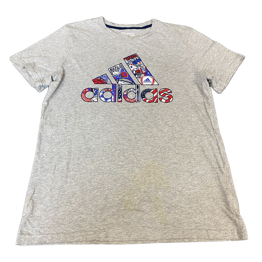 Adidas The Go-To T-Shirt Womens M Grey Graphic Logo Short Sleeve Crew Neck Tee