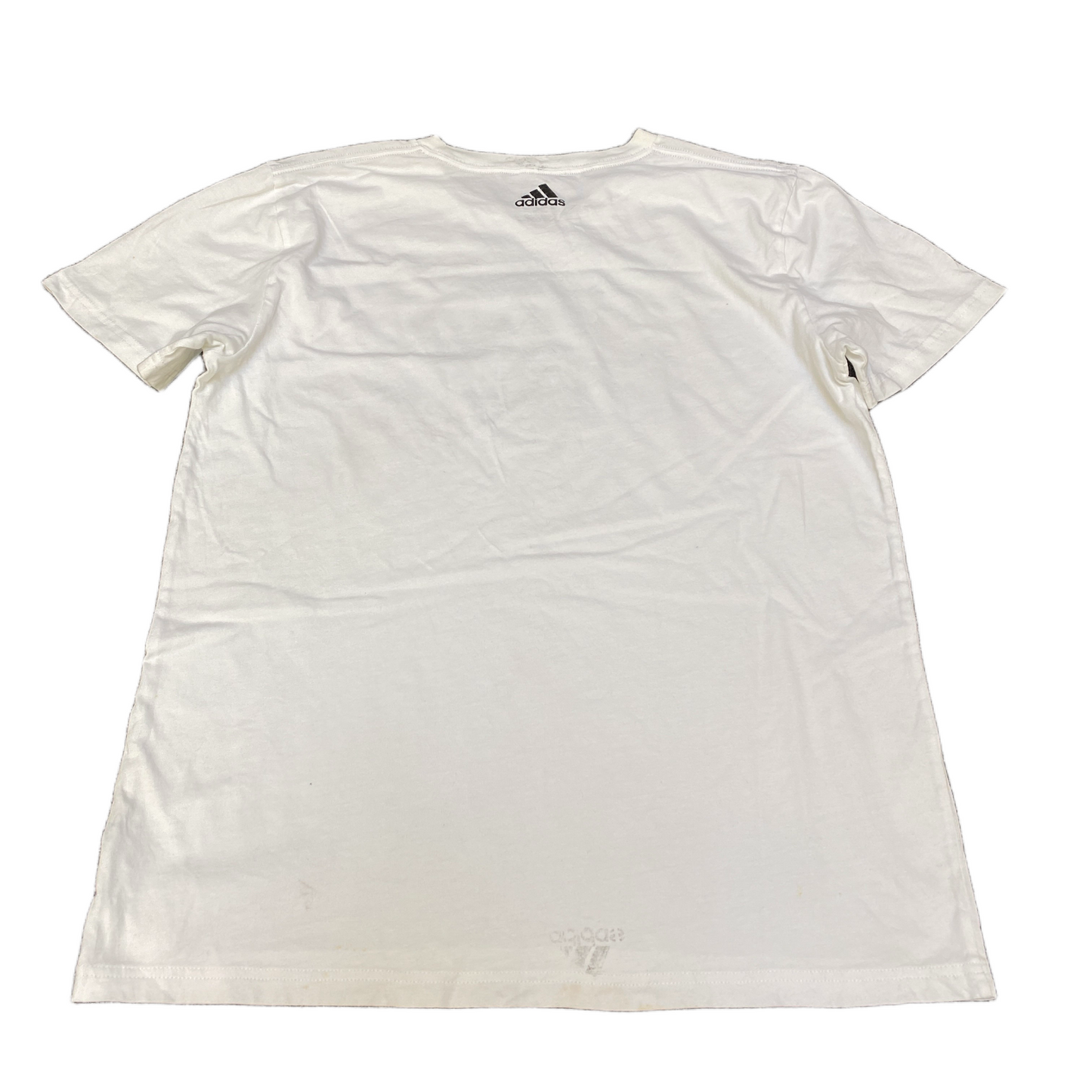 Adidas T-Shirt Boys Medium White Colorful 3 Stripes Graphic Logo Relaxed Fit Tee