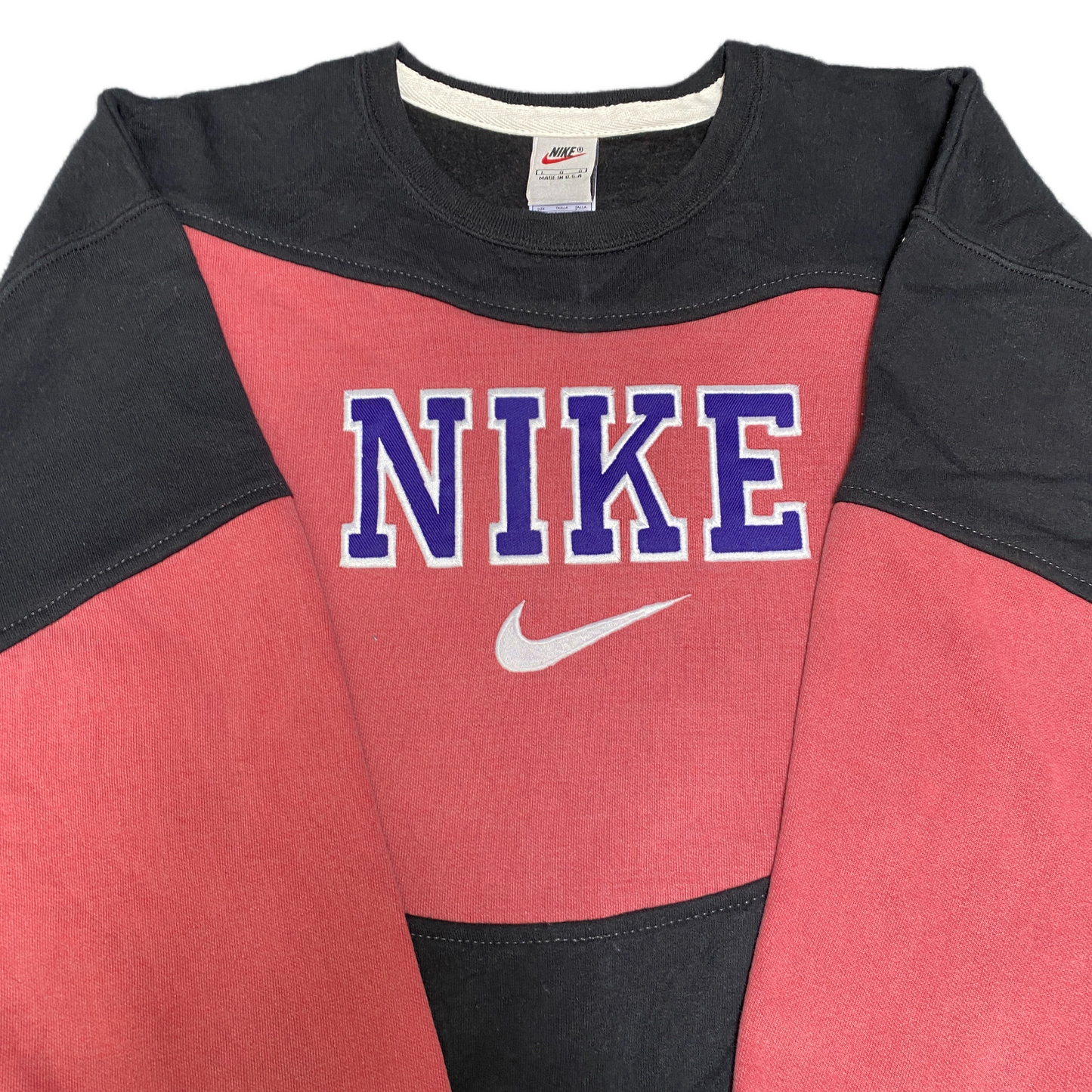 Nike Reworked Sweatshirt Mens L Black Pink Embroidered Spellout Logo Vintage Y2K