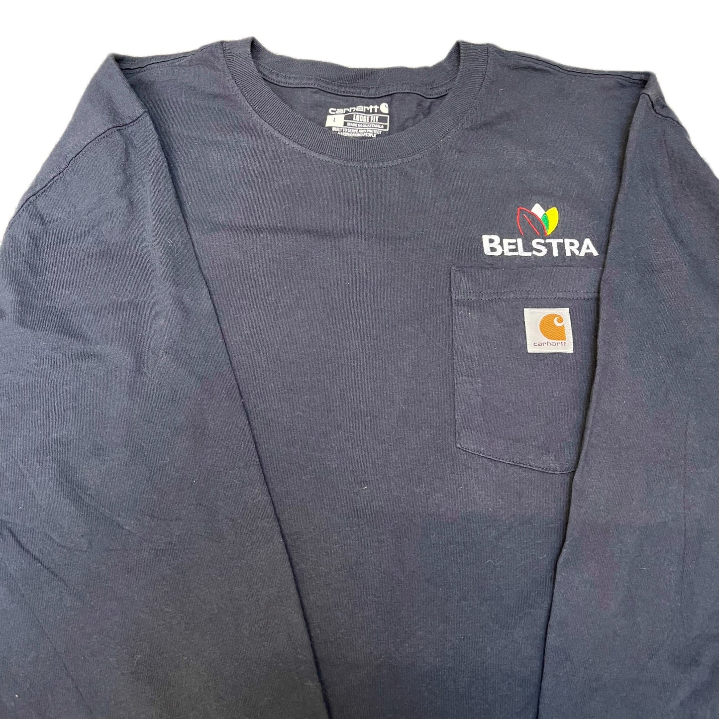 Carhartt Belstra Pocket T-Shirt Mens Large Blue Loose Fit Long Sleeve Summer Tee