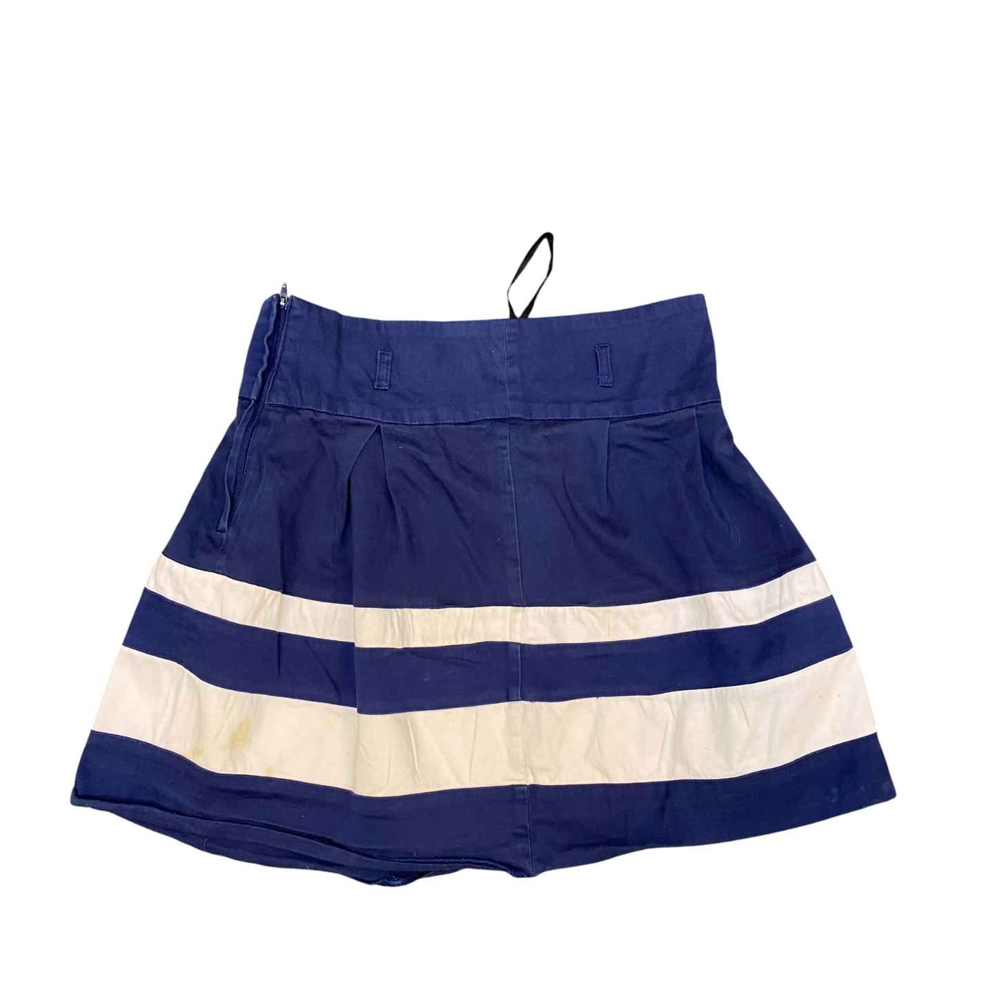 Atmosphere A-Line Mini Skirt Womens L Blue White Striped Pleated Side Zip