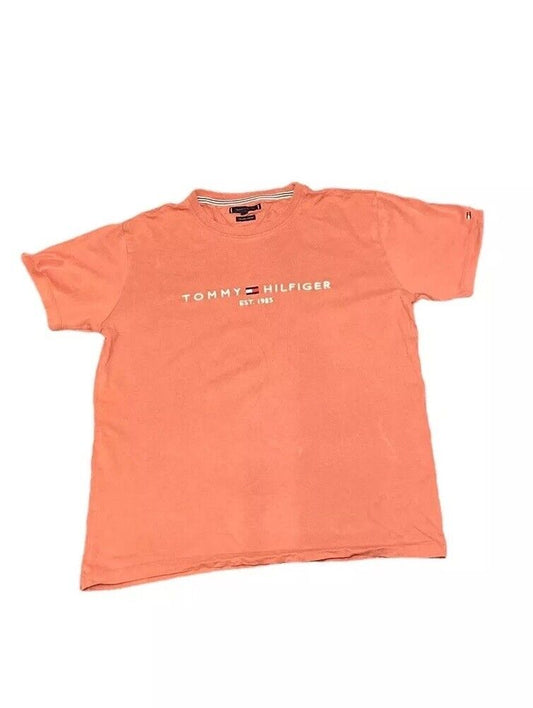 Tommy Hilfiger Peach T-Shirt Black Mens L Chest Logo