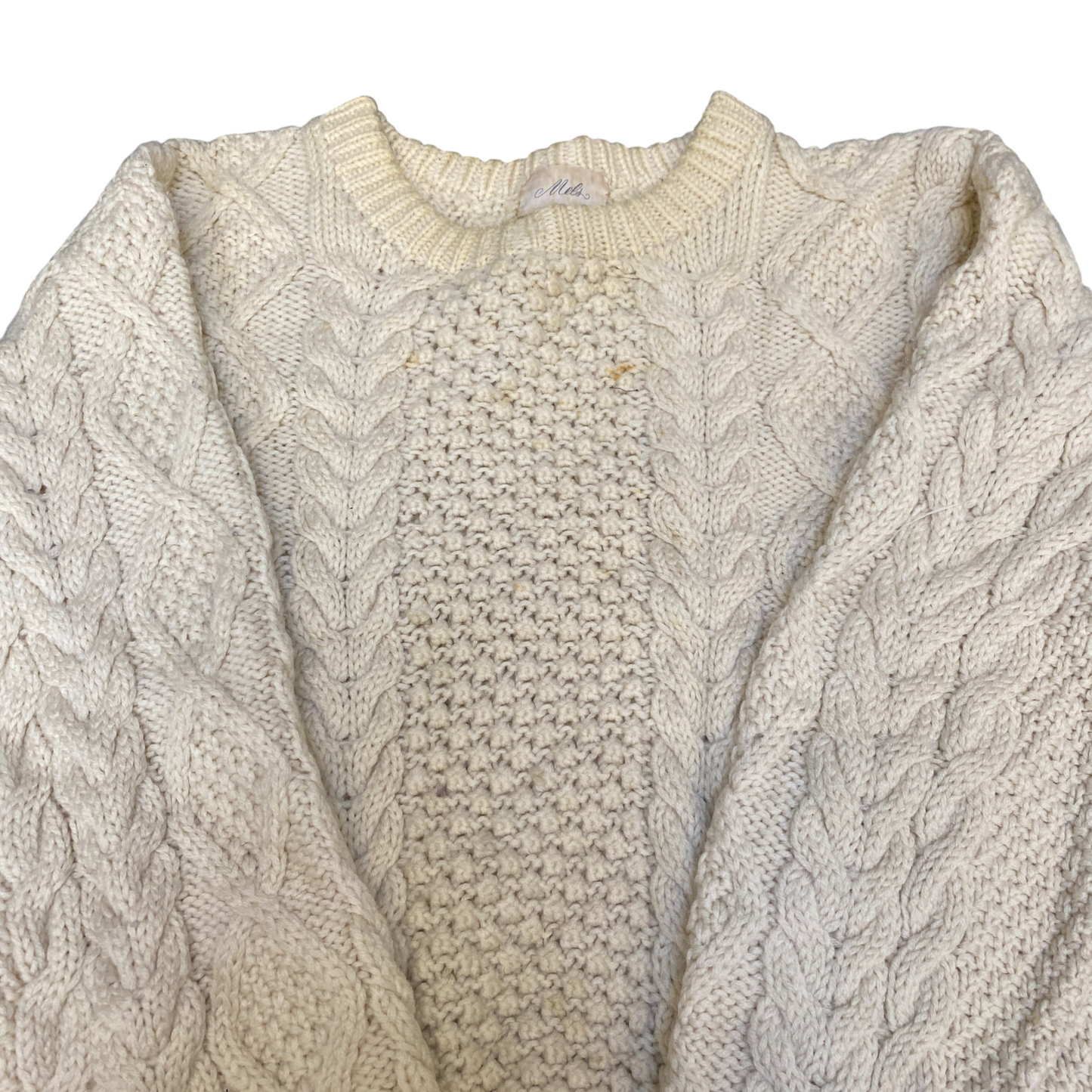 Mels Pullover Jumper Women Large Ivory Cable Knit Fisherman Long Sleeve Crewneck