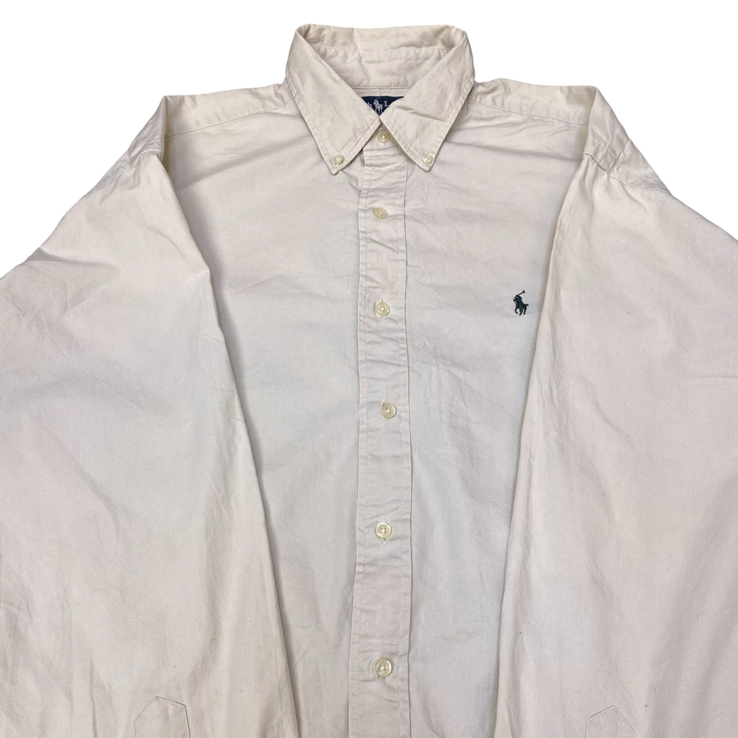 Ralph Lauren Shirt Mens L White Blake Long Sleeve Green Pony Logo Button Down