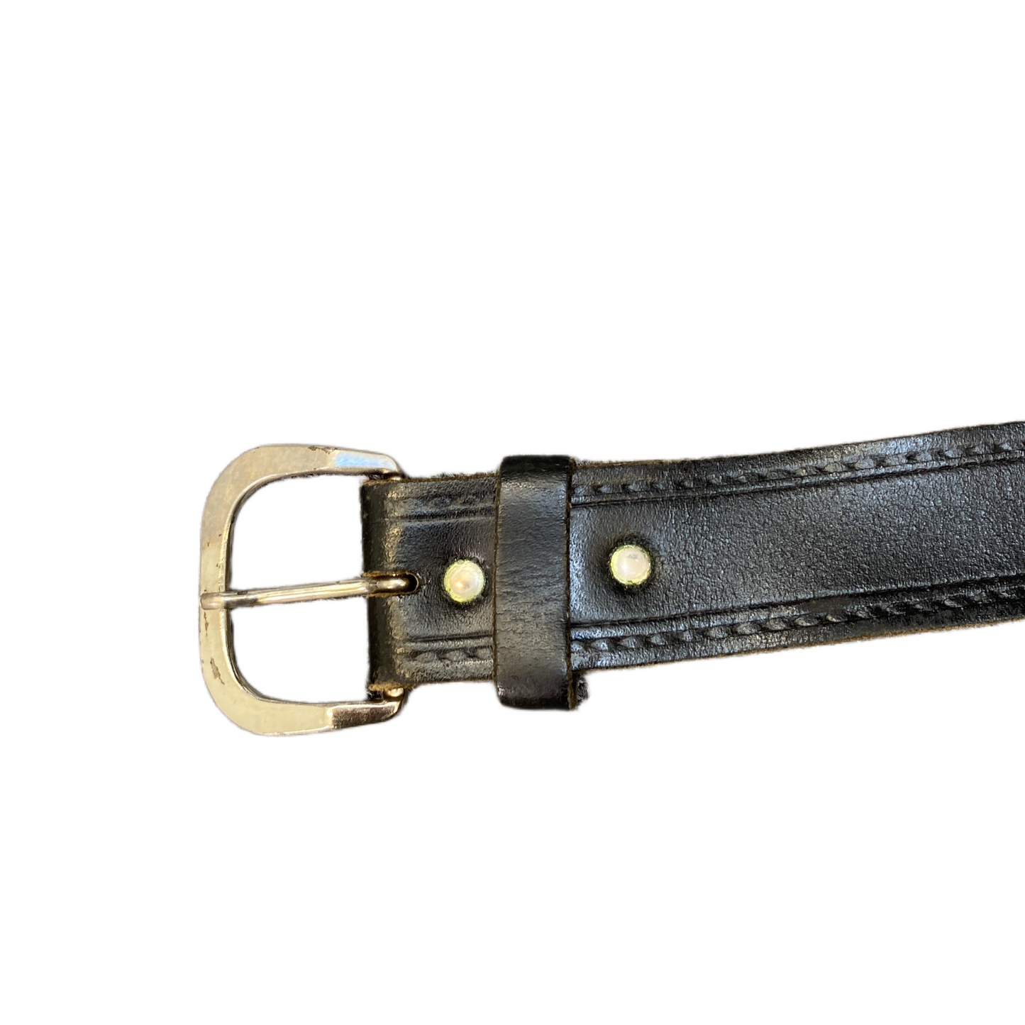 Waist Belt Mens Black Leather Adjustable Double-Stitched Buckle 44.5 inches