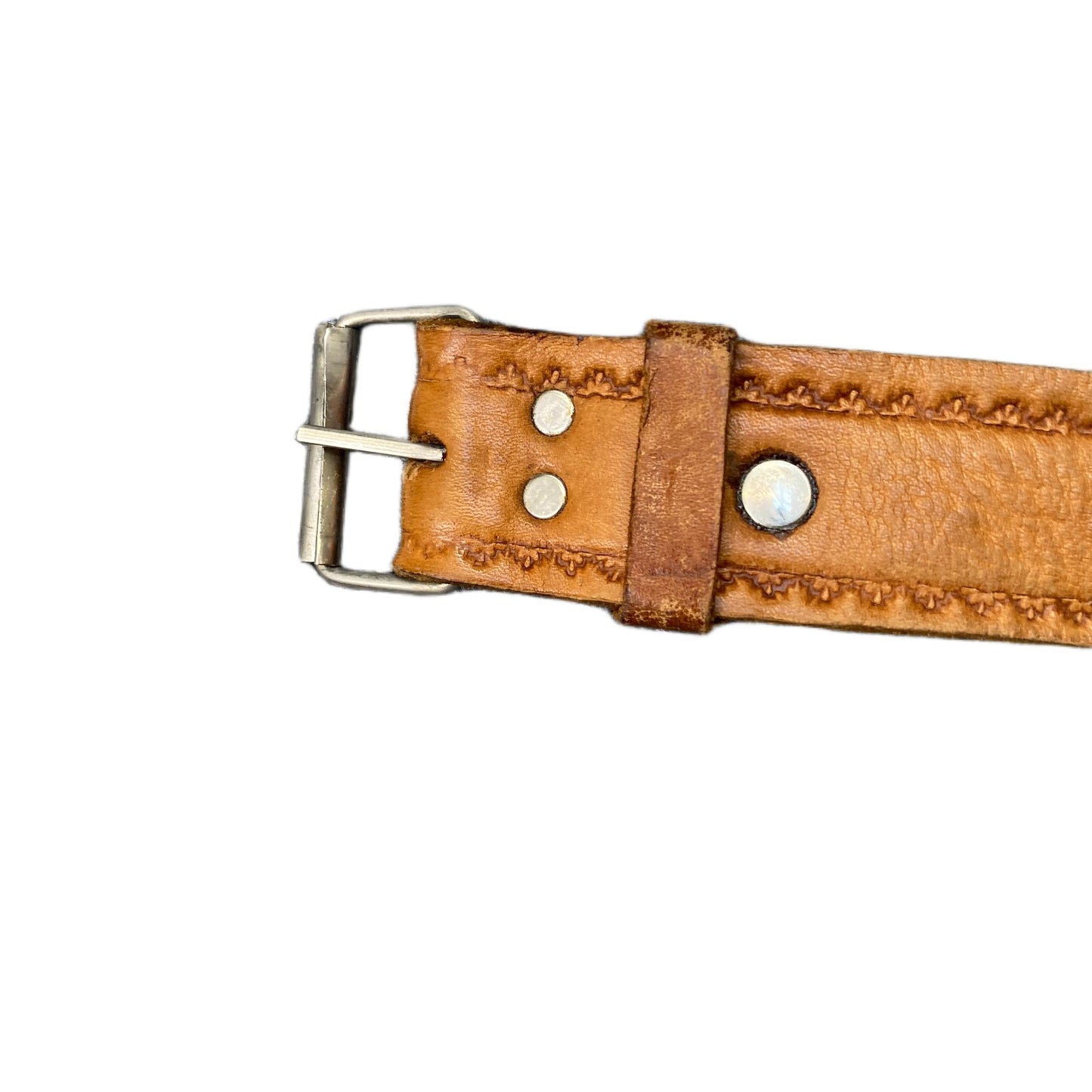 Vintage Waist Belt Mens Brown Leather Adjustable Silver Roller Buckle 49 Inches