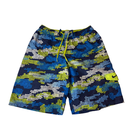 Nike Athletic Shorts Mens S Blue Geometric Active Gym Elastic Waist Drawstring