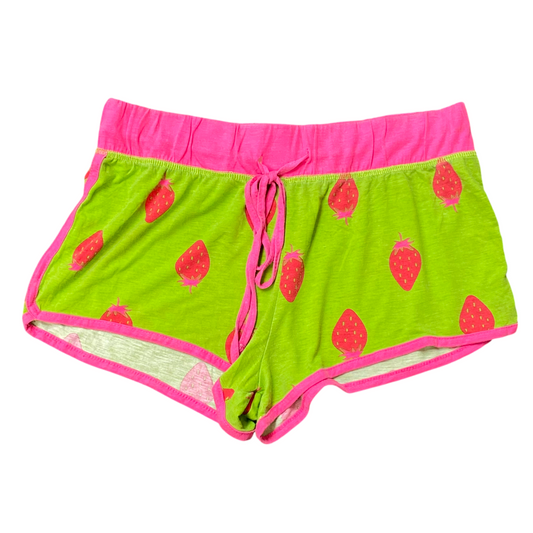 Joe Boxer Sprinter Shorts Womens Medium Green Pink All Over Strawberry Sleepwear