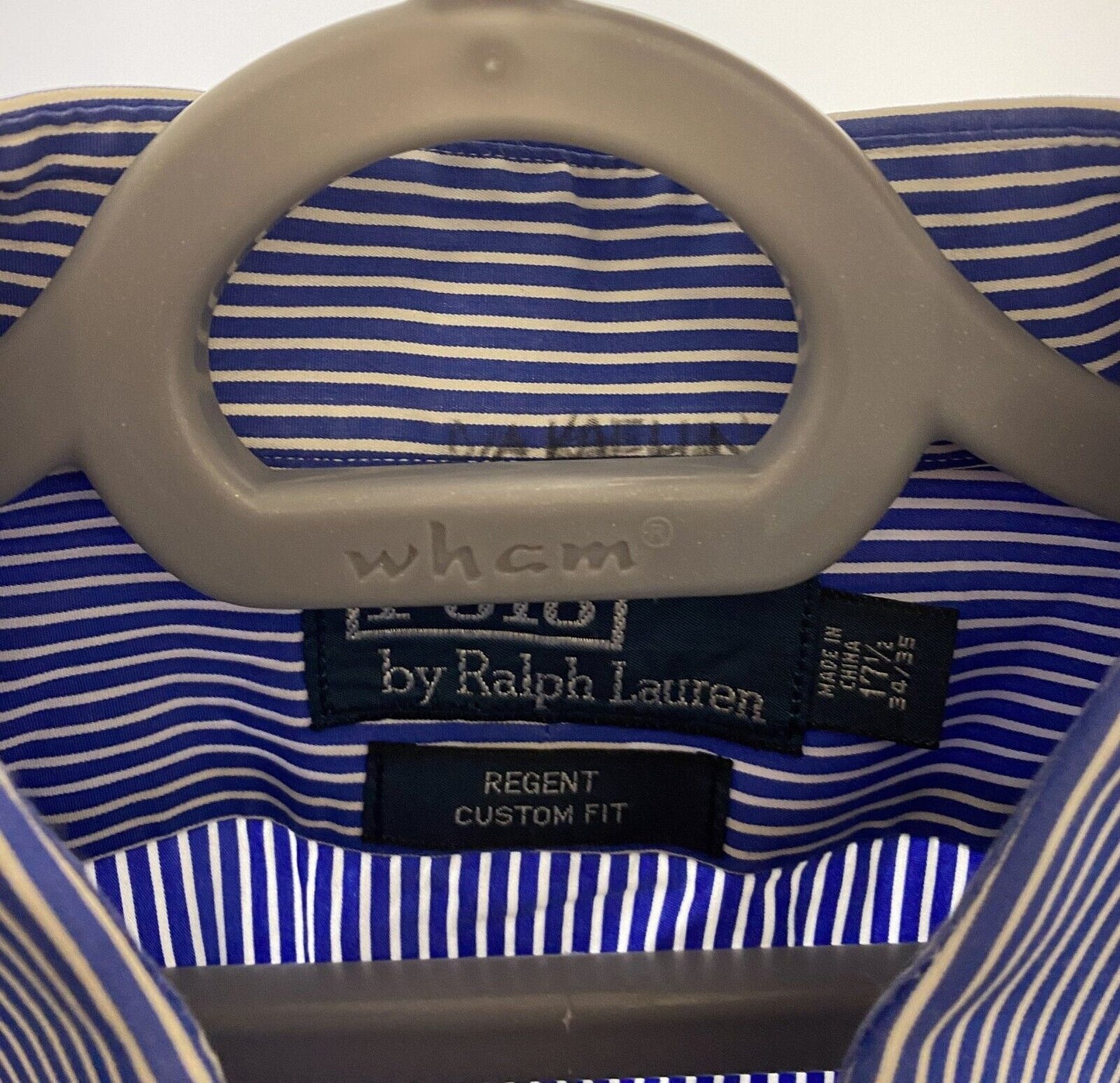 Ralph Lauren Dress Shirt Men L Blue Striped Regent Custom Fit Collar Button Down