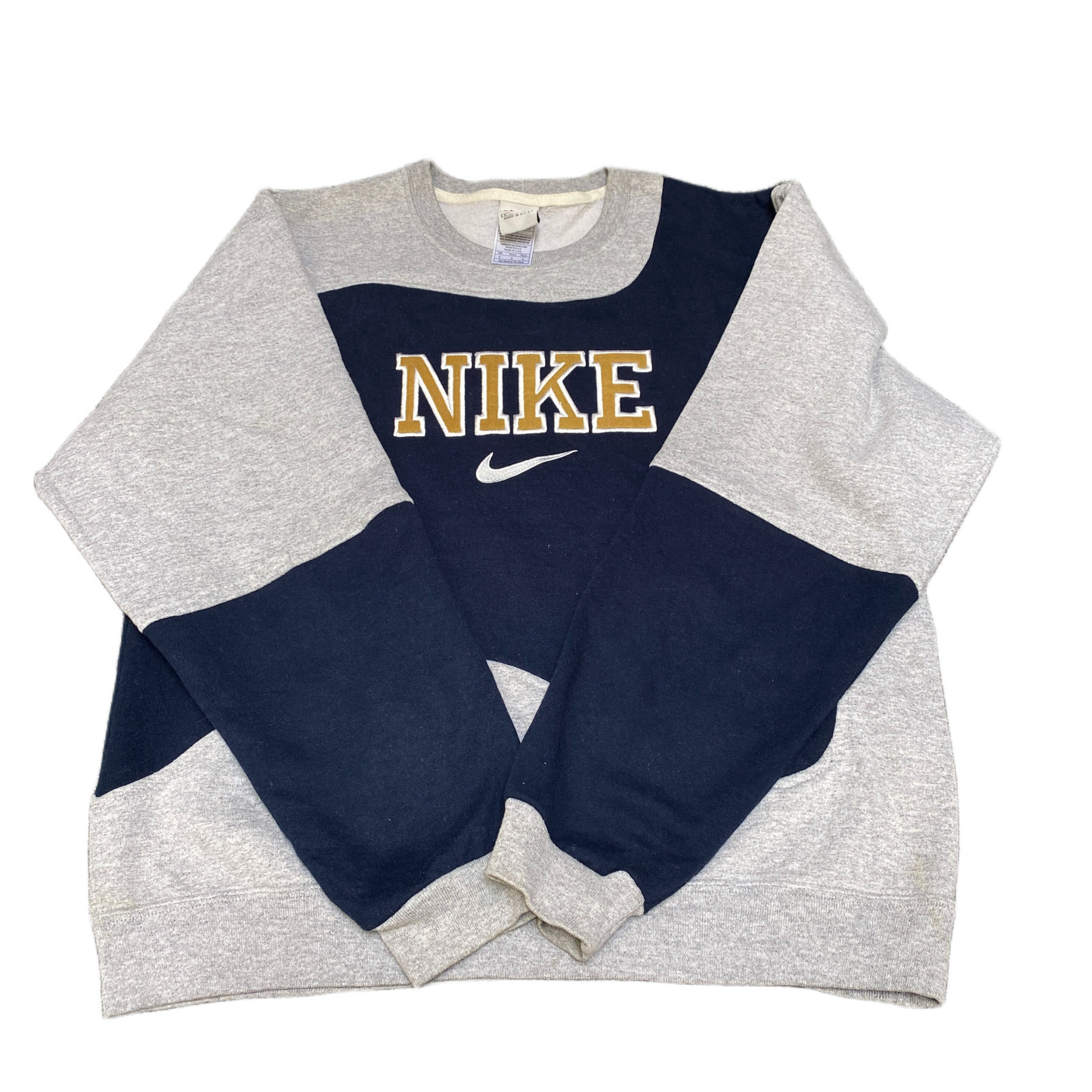 Nike Reworked Sweatshirt Mens S Grey Blue Embroidered Spellout Logo Vintage Y2K