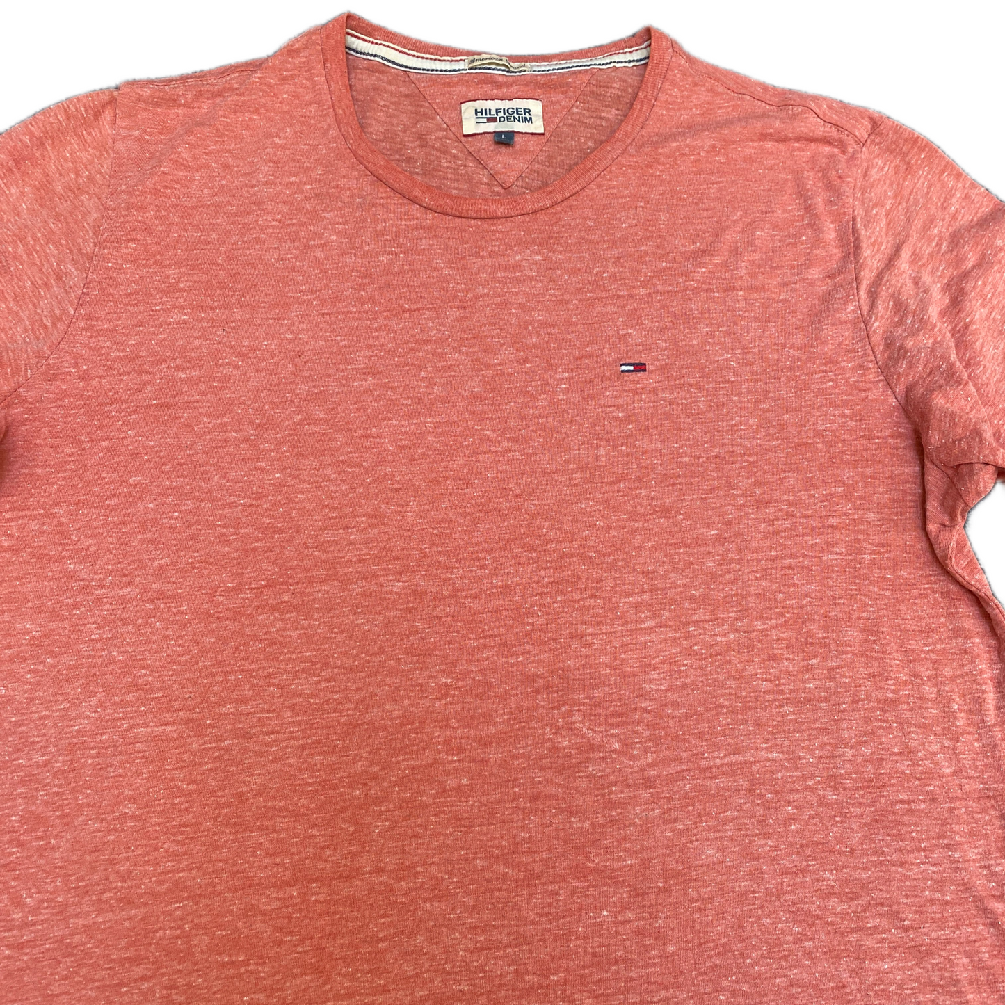 Tommy Hilfiger Shirt Women's Large Pink Solid Embroidered Logo Crew Neck Tee