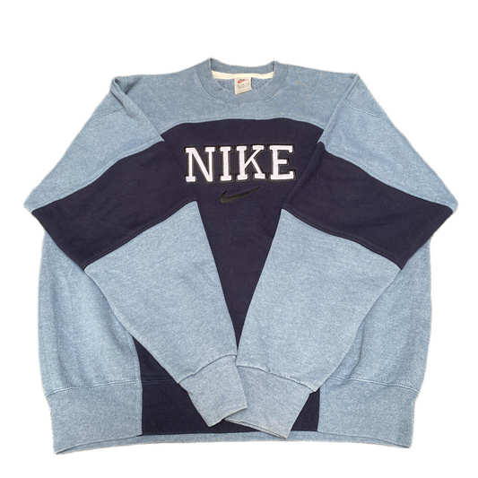 Nike Reworked Sweatshirt Mens XL Navy Blue Embroidered Spellout Logo Vintage Y2K