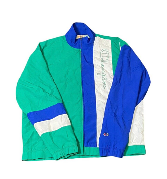 Champion Windbreaker Jacket Women's L Green Blue Long Sleeve Full Zip Outdoor