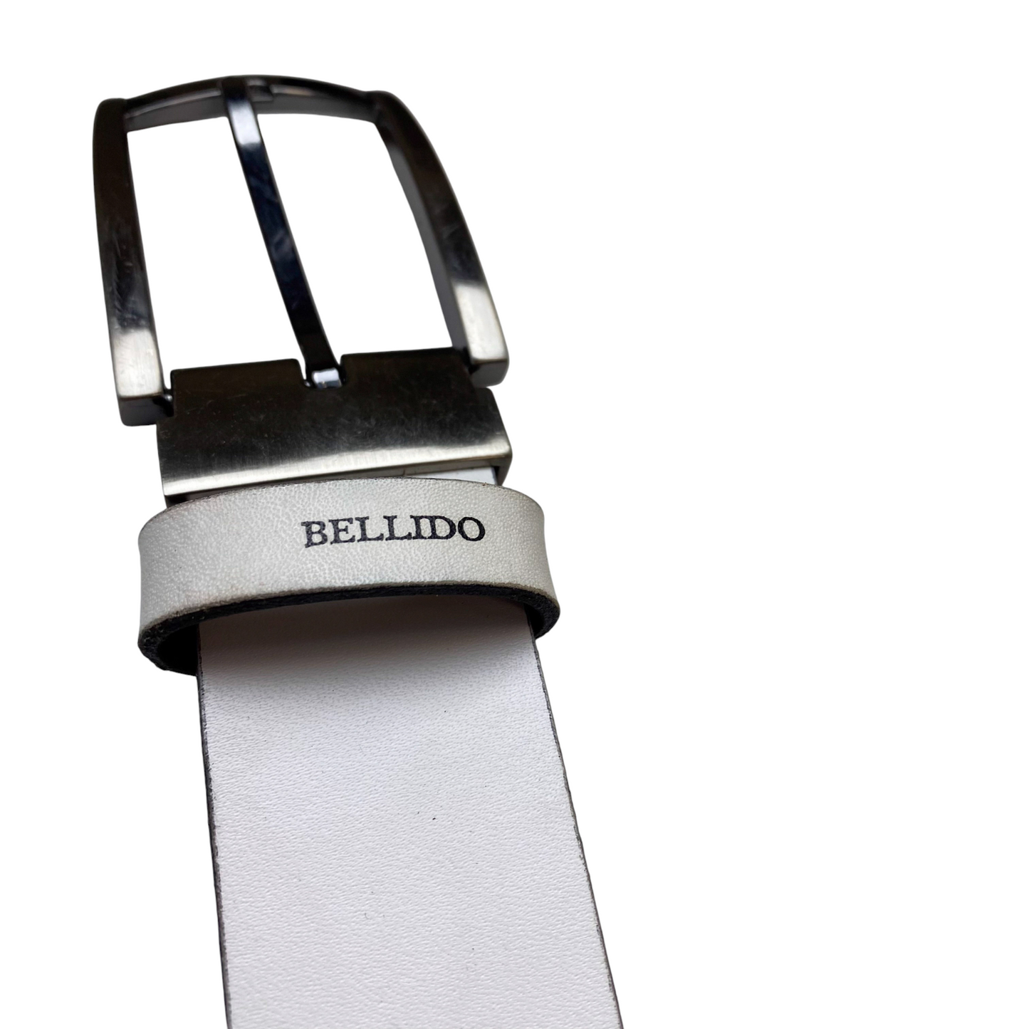 Bellido Design Waist Belt Men White Leather Adjustable Silver Pin Buckle 50 in