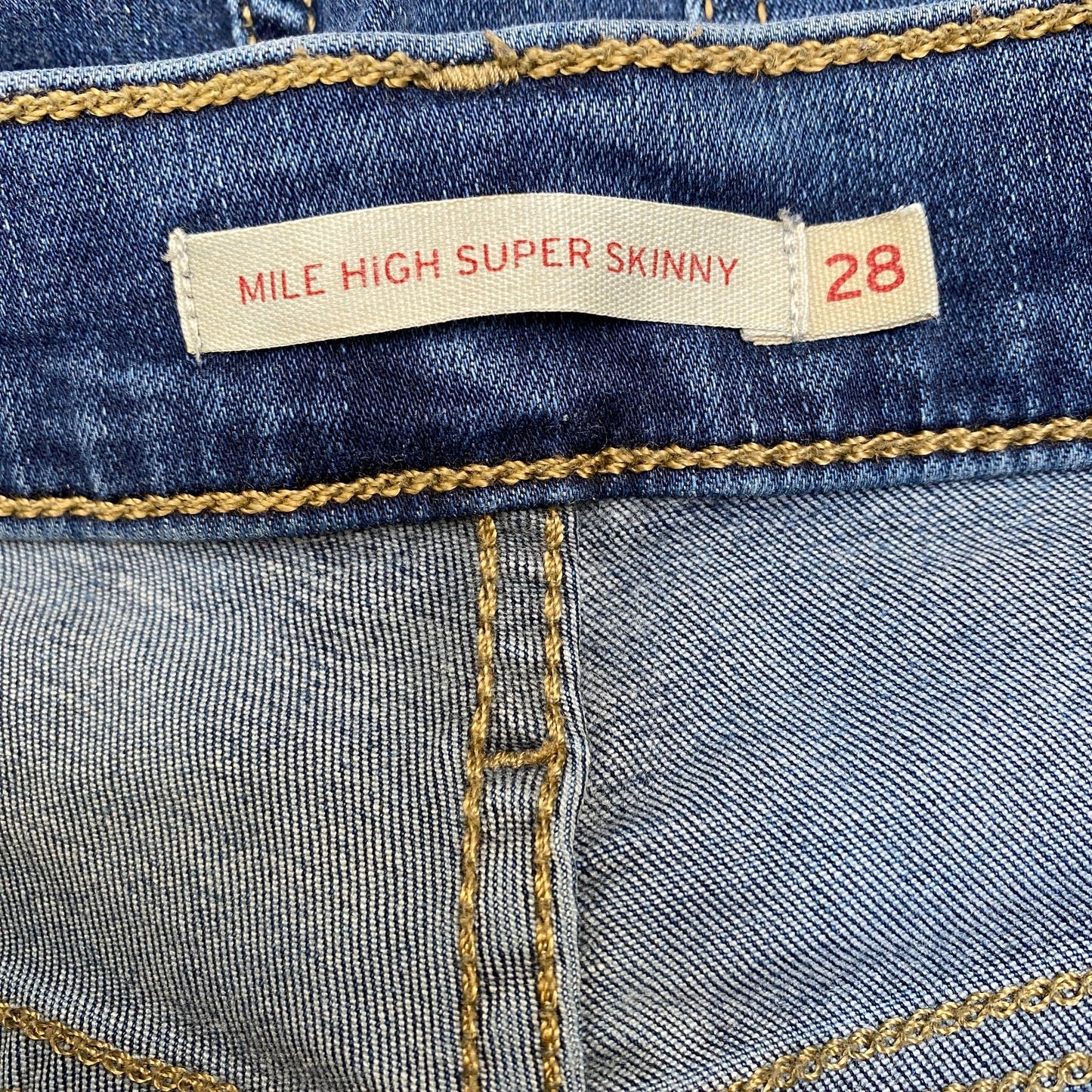 Levi's Jeans Fits as Womens 27" Waist Blue Denim Mile High Rise Super Skinny Leg