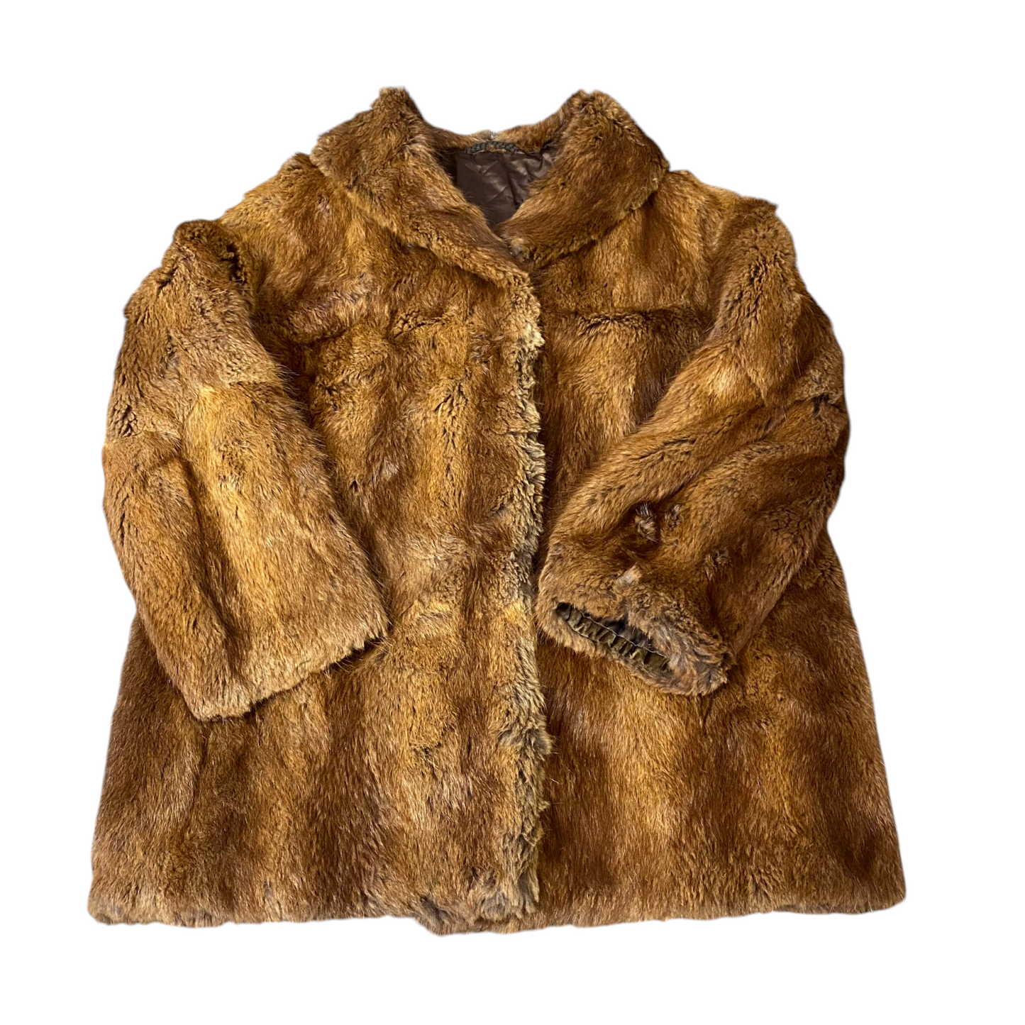 Womens Faux Fur Jacket Large Brown Cozy Warm Winter Long Sleeve Shawl Collar