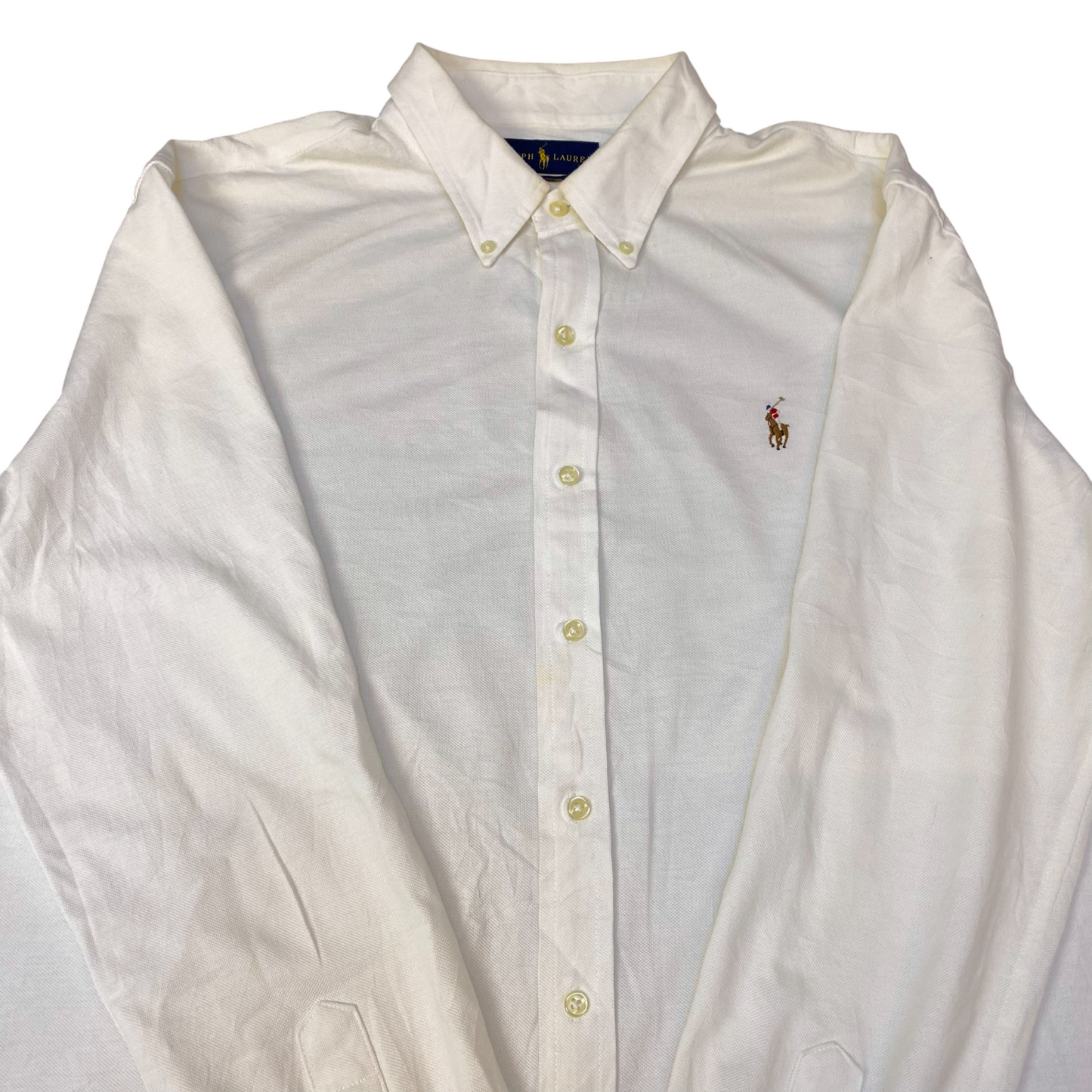 Ralph Lauren Shirt Mens XXL White Knit Oxford Long Sleeve Pony Logo Button Down