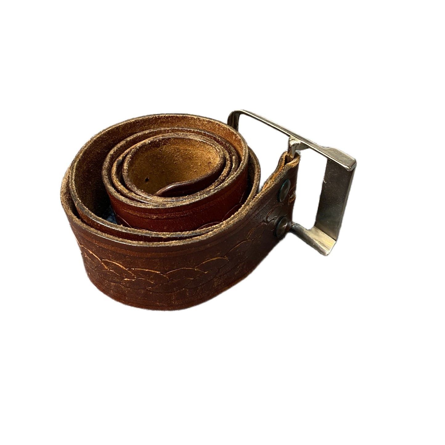 Western Belt Mens Brown Leather Adjustable Rectangular Silver Buckle 41.5 Inches