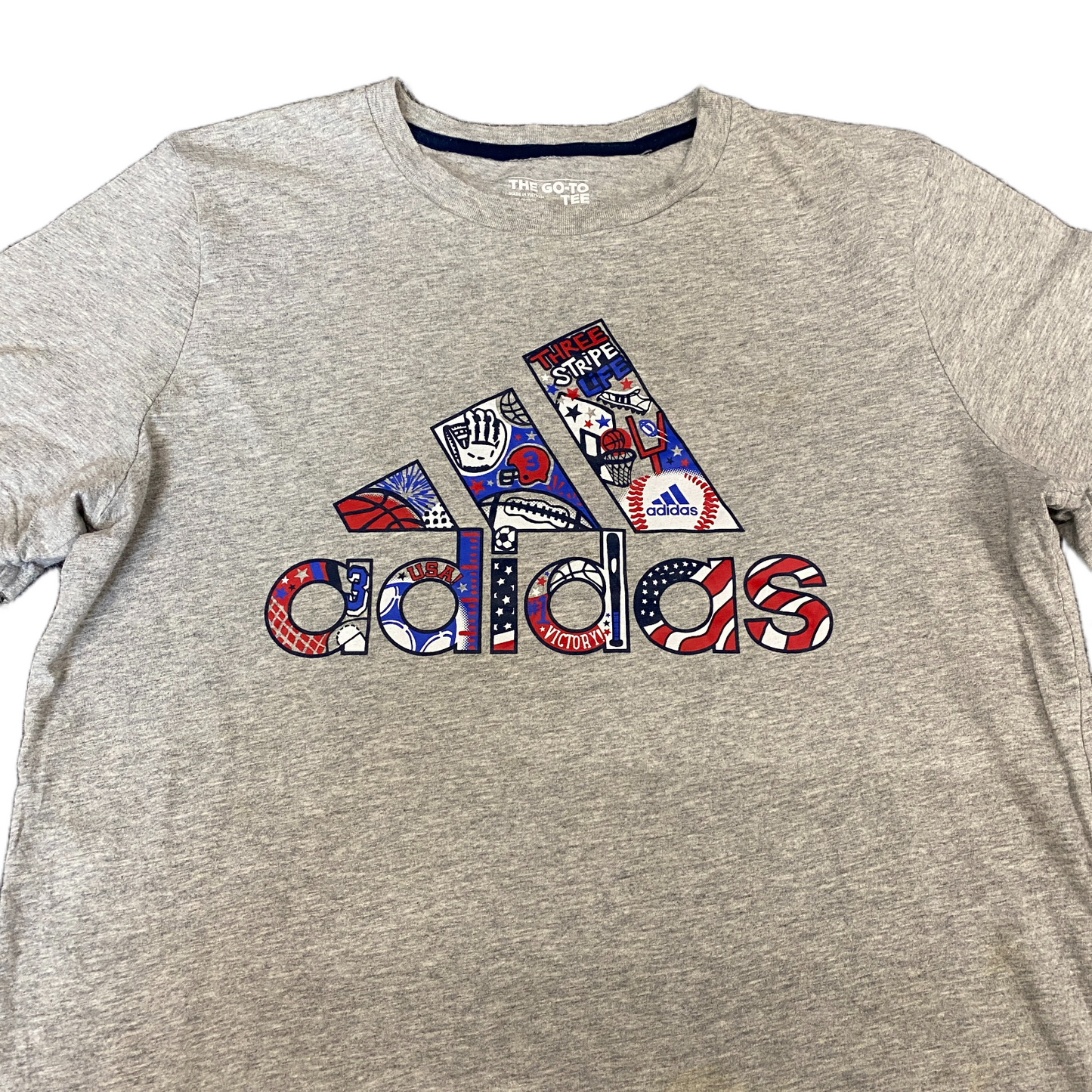 Adidas The Go-To T-Shirt Womens M Grey Graphic Logo Short Sleeve Crew Neck Tee