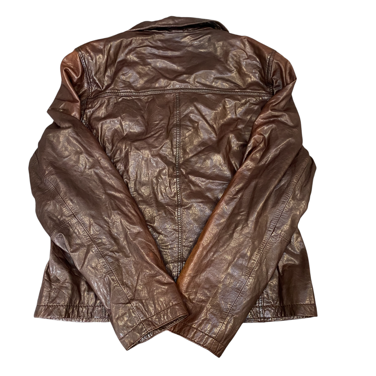 Mauritius Real Leather Blazer Jacket Womens M Brown Notch Lapel Single Breasted