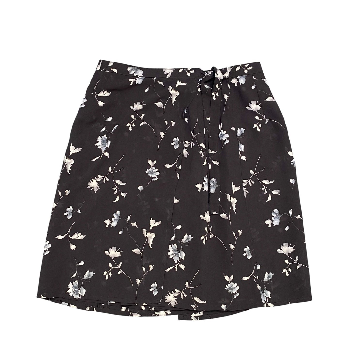 Wrap Skirt Womens M Black Floral Lined Chiffon Tie Back Casual Retro Outdoor
