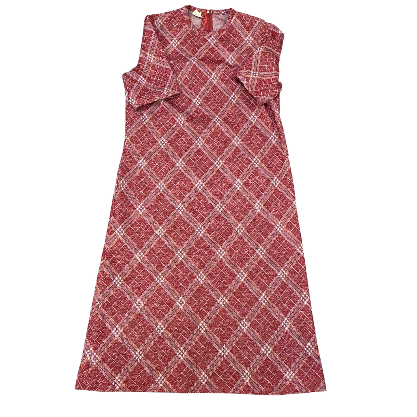 Sheath Dress Womens M Red Plaid Casual Short Sleeve Round Neck Back Zip Outdoor