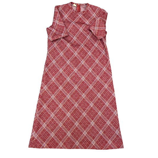 Sheath Dress Womens M Red Plaid Casual Short Sleeve Round Neck Back Zip Outdoor