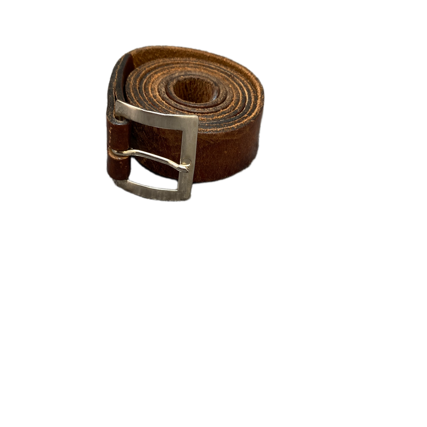 Waist Belt Men Brown Leather Adjustable Silver Square Pin Buckle 46 inches