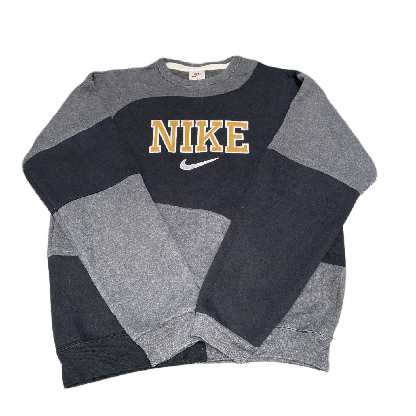 Nike Reworked Sweatshirt Mens M Black Grey Embroidered Spellout Logo Vintage Y2K