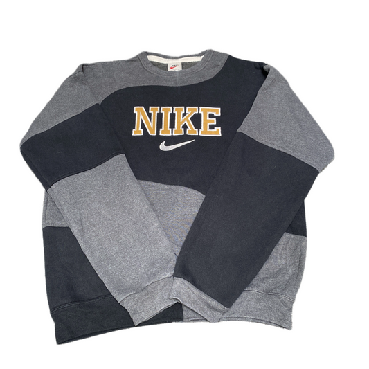 Nike Reworked Sweatshirt Mens M Black Grey Embroidered Spellout Logo Vintage Y2K