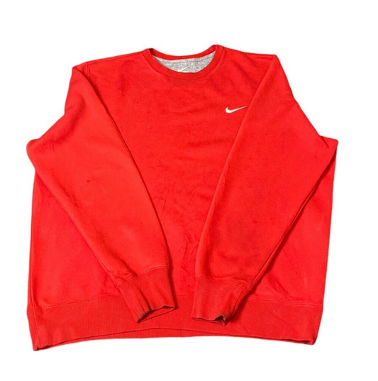 Nike Sweatshirt Men's 2XL Red Fleece Lined Knit Long Sleeve Crew Neck Pullover