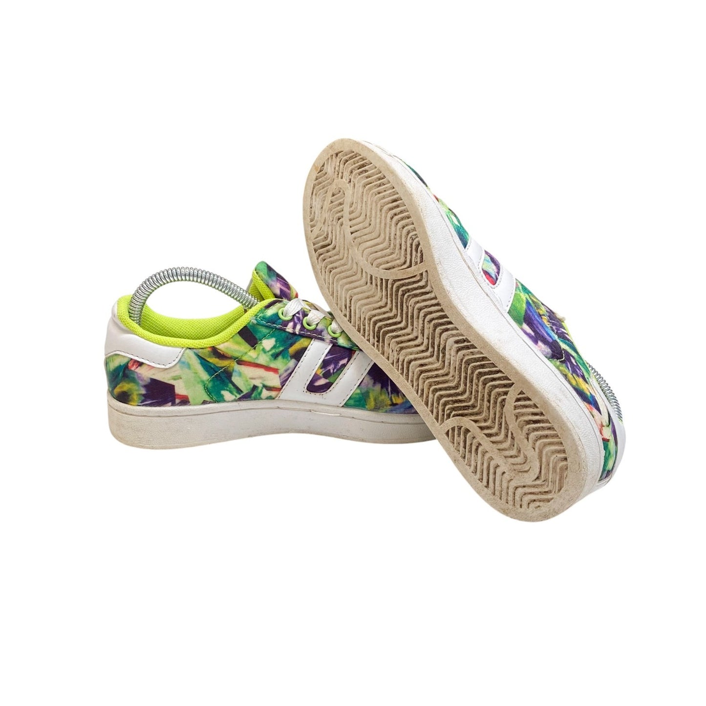 Women's Athletic Sneakers White Green Floral Print Comfortable Casual Lace Up