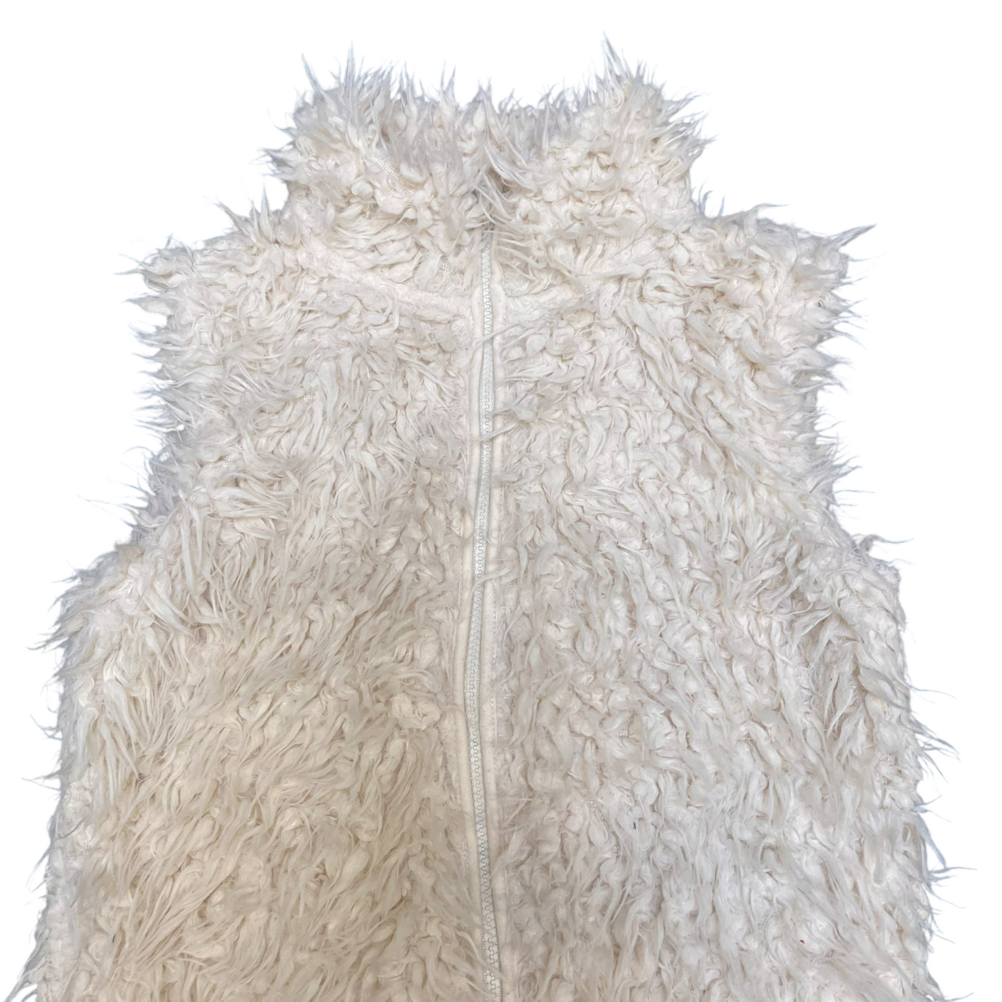 Womens Shaggy Faux Fur Vest Small Ivory Comfy Sleeveless Full Zip Mock Neck