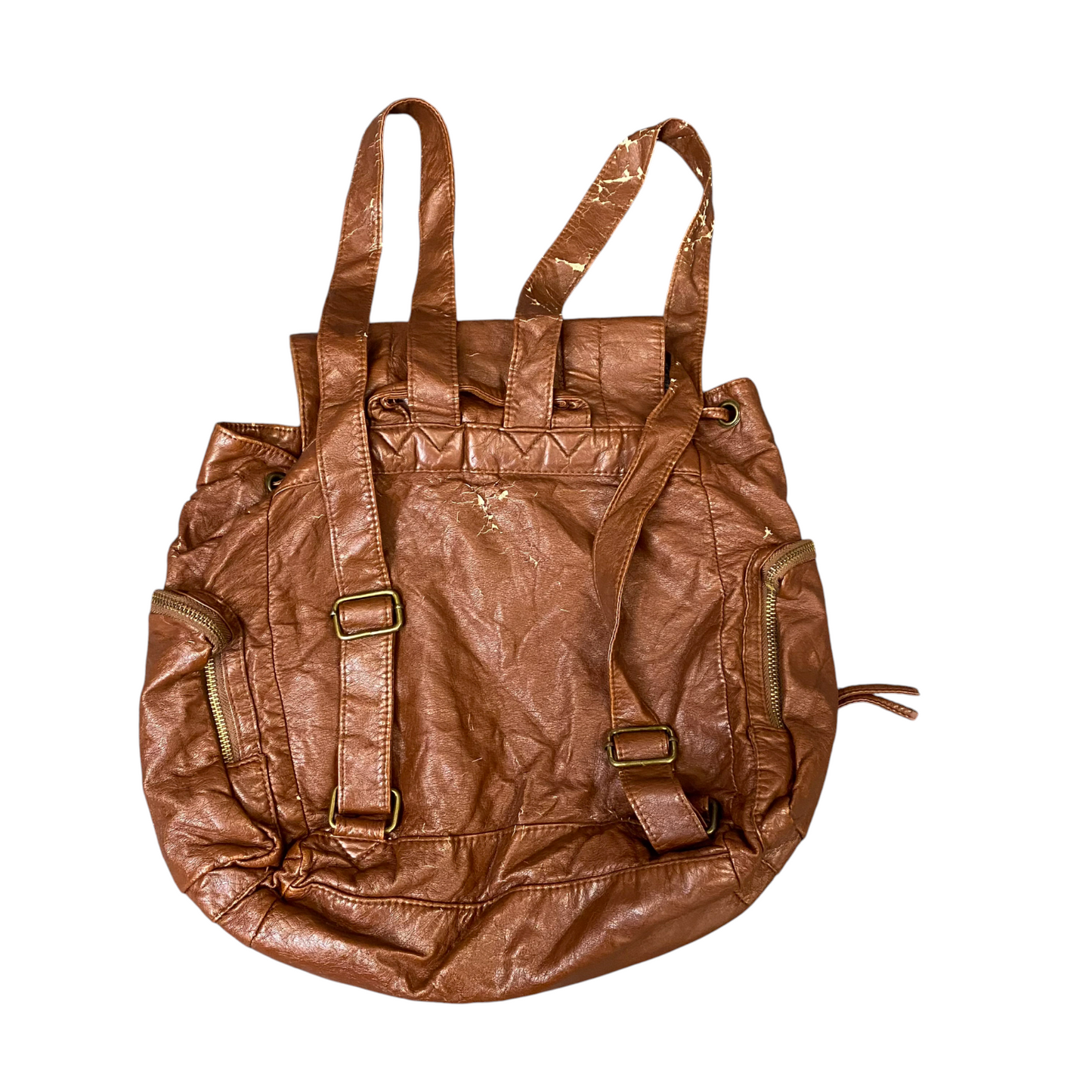 Atmosphere Backpack Womens One Size Brown PU Leather Single Flap Zipper Pockets