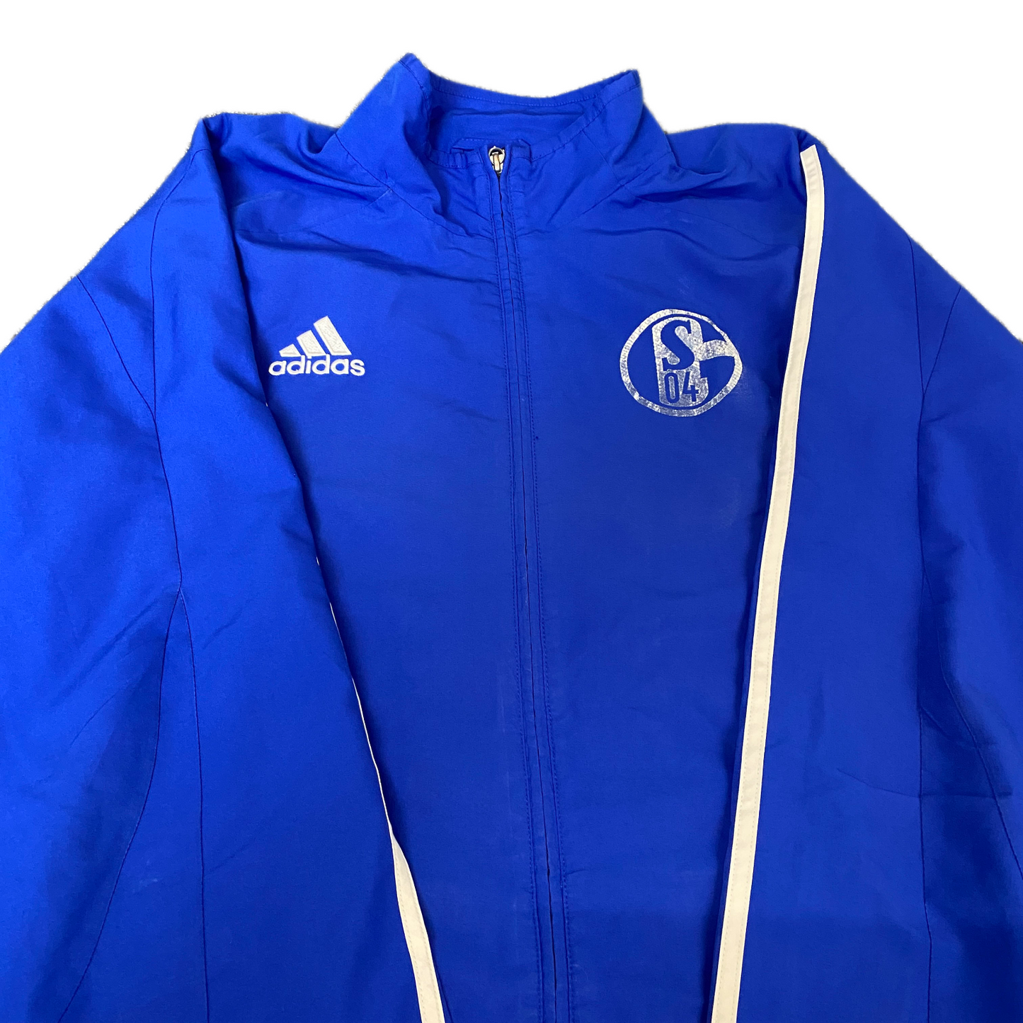 FC Schalke 04 Track Jacket Mens L Blue Adidas Soccer Sport Mock Neck Full Zip