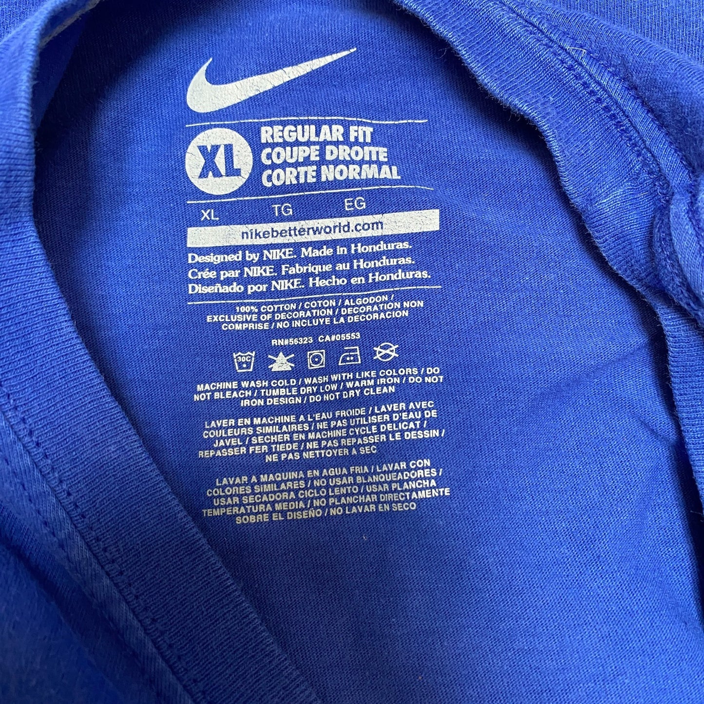 Nike T-Shirt Womens XL Blue Regular Fit Spellout Logo Short Sleeve Crew Neck Tee