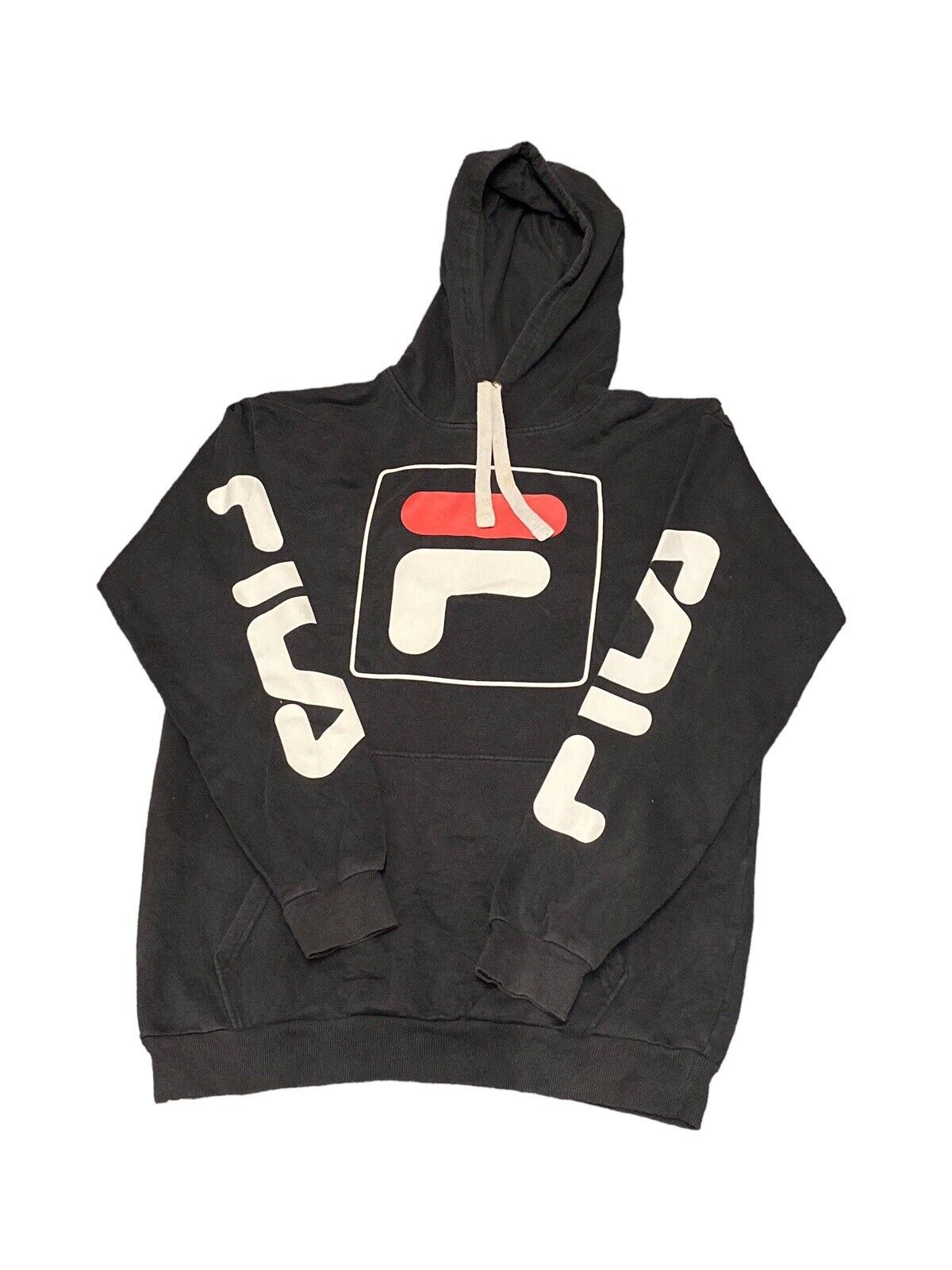 Fila Spellout Hoodie Black Mens M Chest Logo