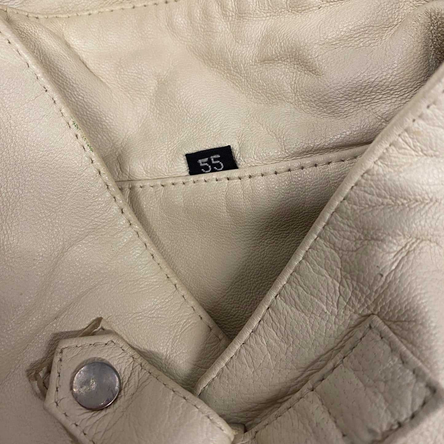 Womens Faux Leather Biker Jacket Small Beige Fully Lined Long Sleeve Full Zip