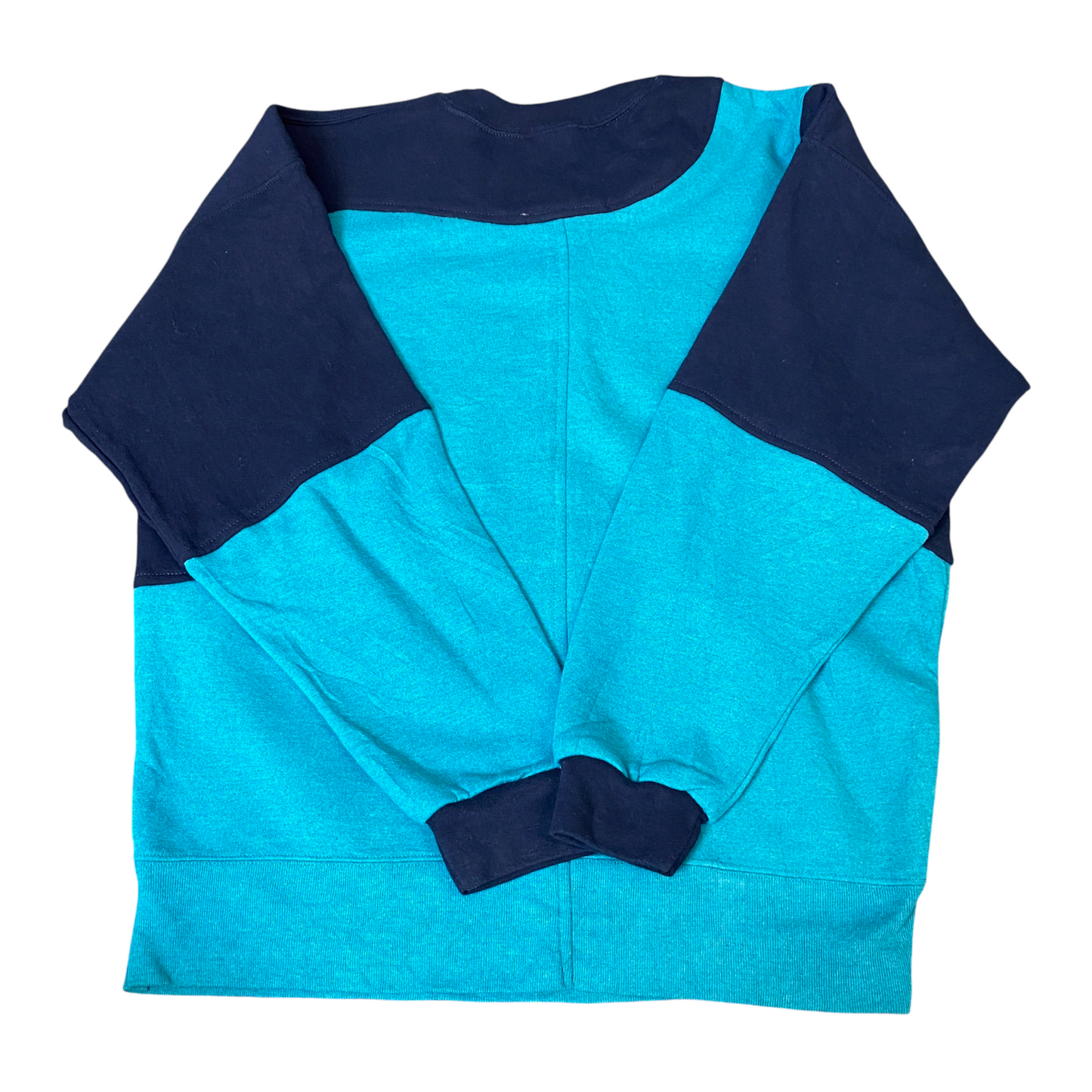 Nike Reworked Sweatshirt Mens L Navy Aqua Embroidered Spellout Logo Vintage Y2K