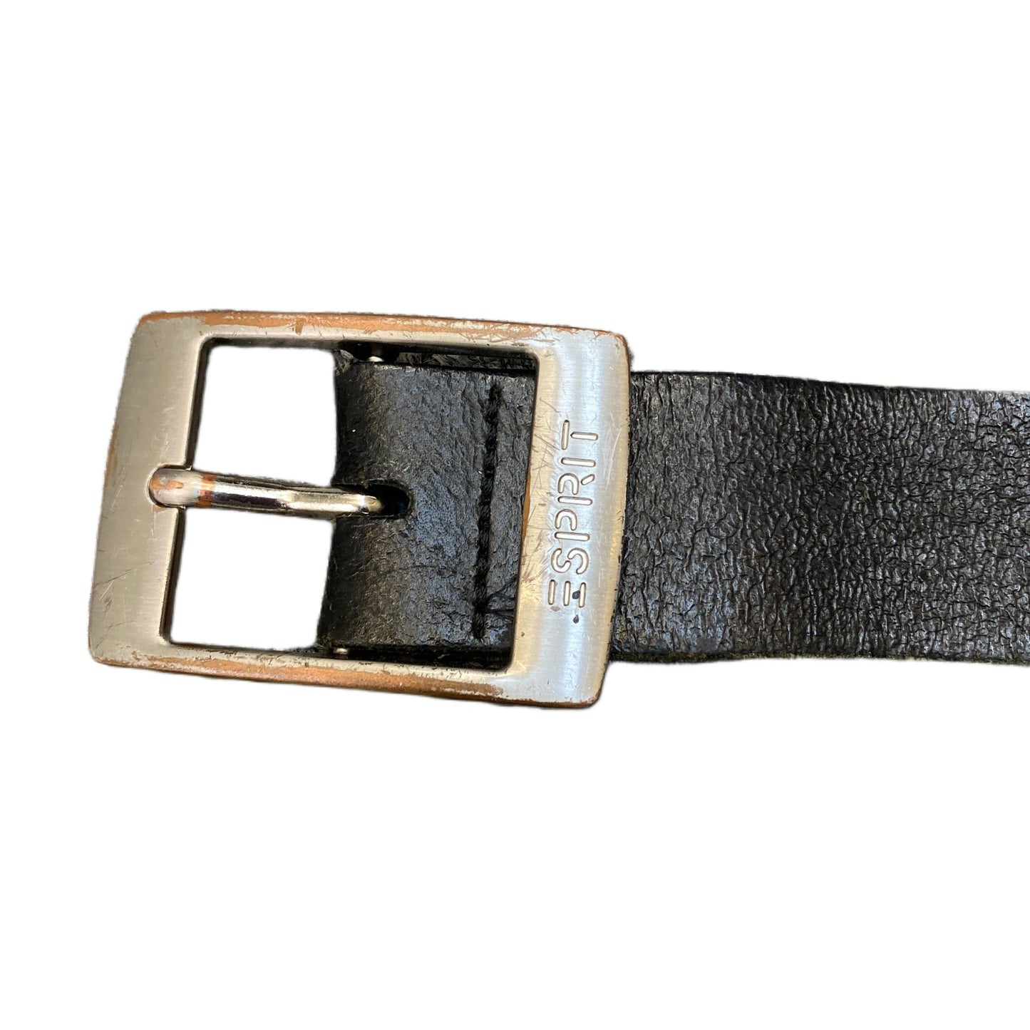 Esprit Waist Belt Mens Black Leather Adjustable Silver Pin Buckle 44 Inches