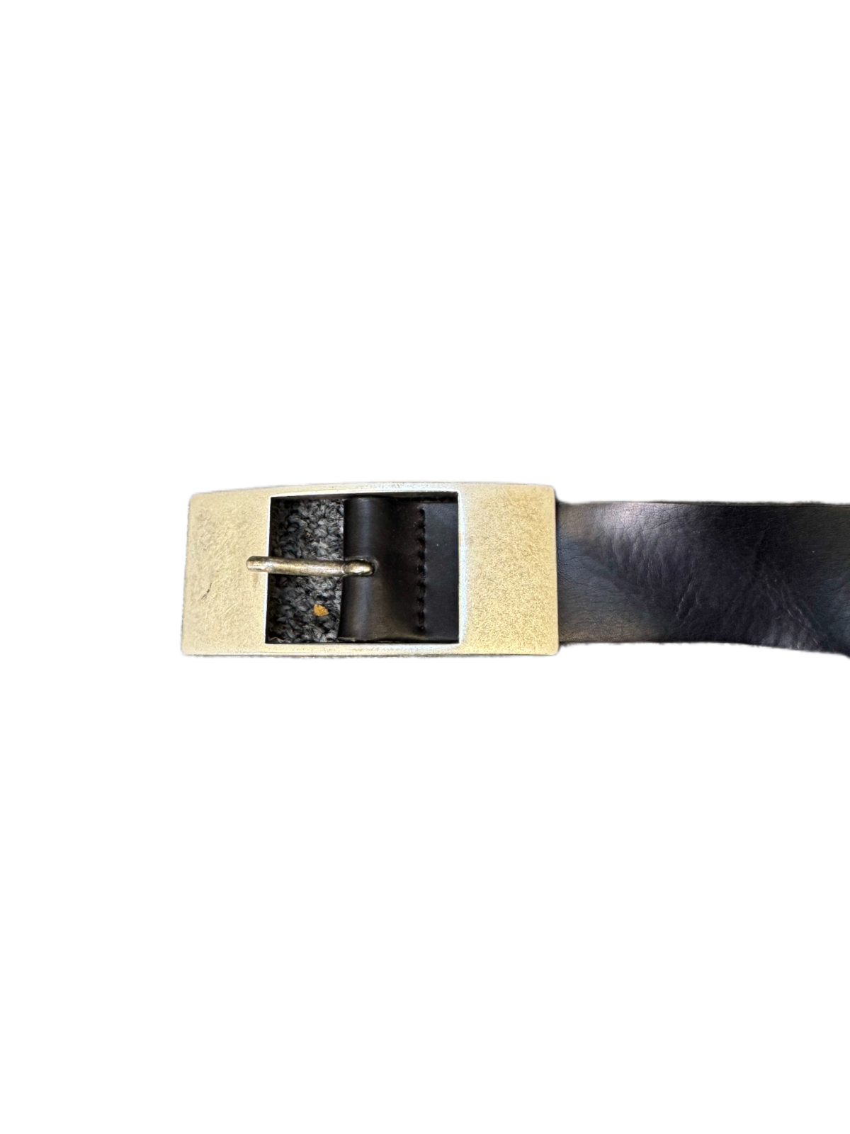 Bernd Gotz Waist Belt Mens Black Leather Rectangular Silver Buckle 44.5 inches