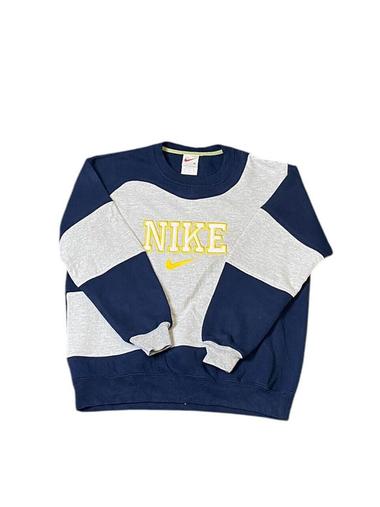 Nike Reworked Sweatshirt Mens Medium Blue Grey Spellout Logo Crew Neck Vtg Y2K