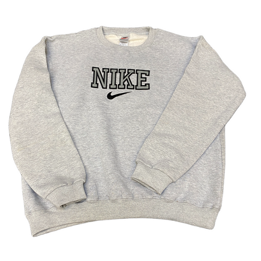 Nike Reworked Sweatshirt Mens Large Grey Embroidered Spellout Logo Vintage Y2K