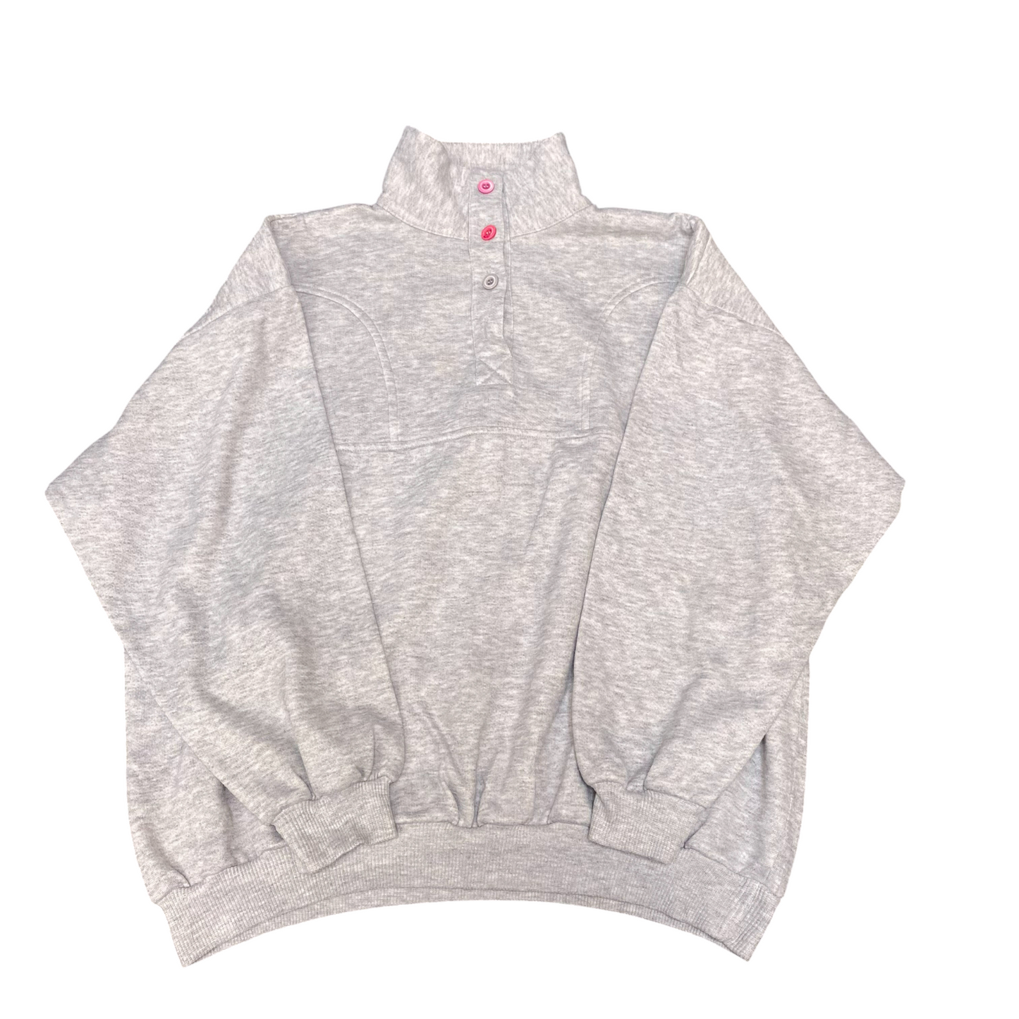 Sweatshirt Womens Large Grey Heather Long Raglan Sleeve 1/4 Buttons Pullover