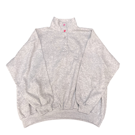 Sweatshirt Womens Large Grey Heather Long Raglan Sleeve 1/4 Buttons Pullover