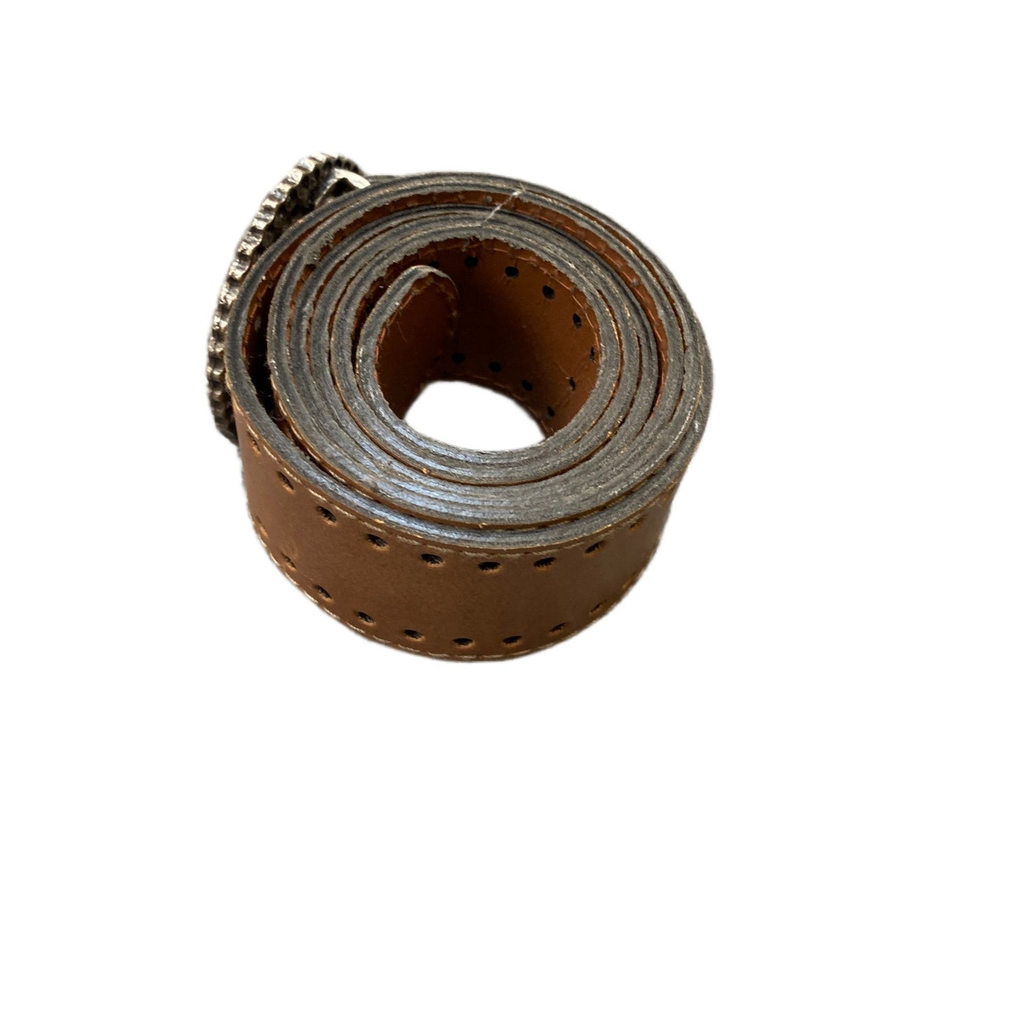 Waist Belt Womens Brown Leather Round Bronze Boho Filigree Buckle 43 Inches
