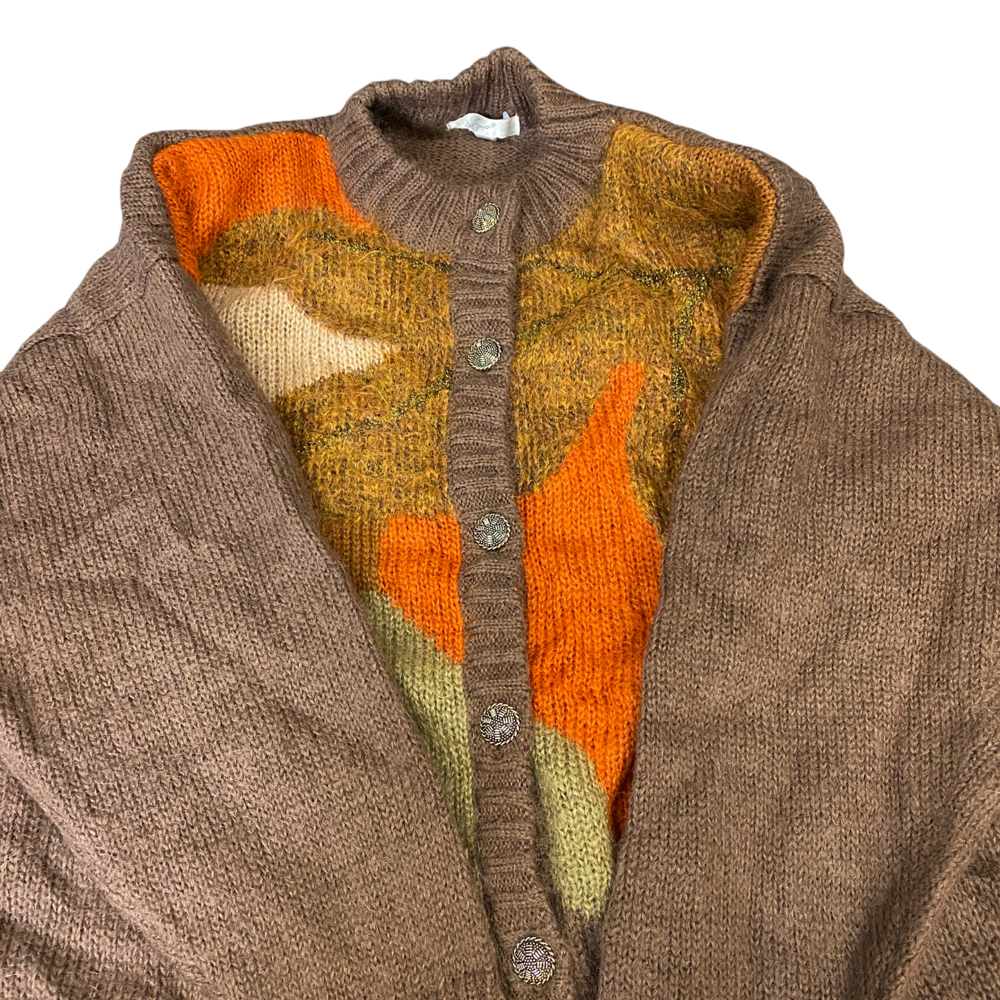 Womens Cardigan Jumper Large Brown Abstract Print Studio Borgelt Button Front