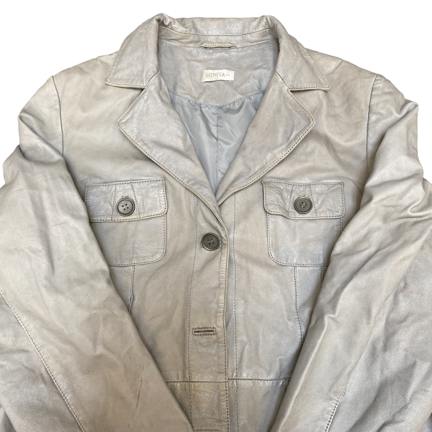 Bonita Genuine Leather Blazer Jacket Womens M White Notch Lapel Single Breasted