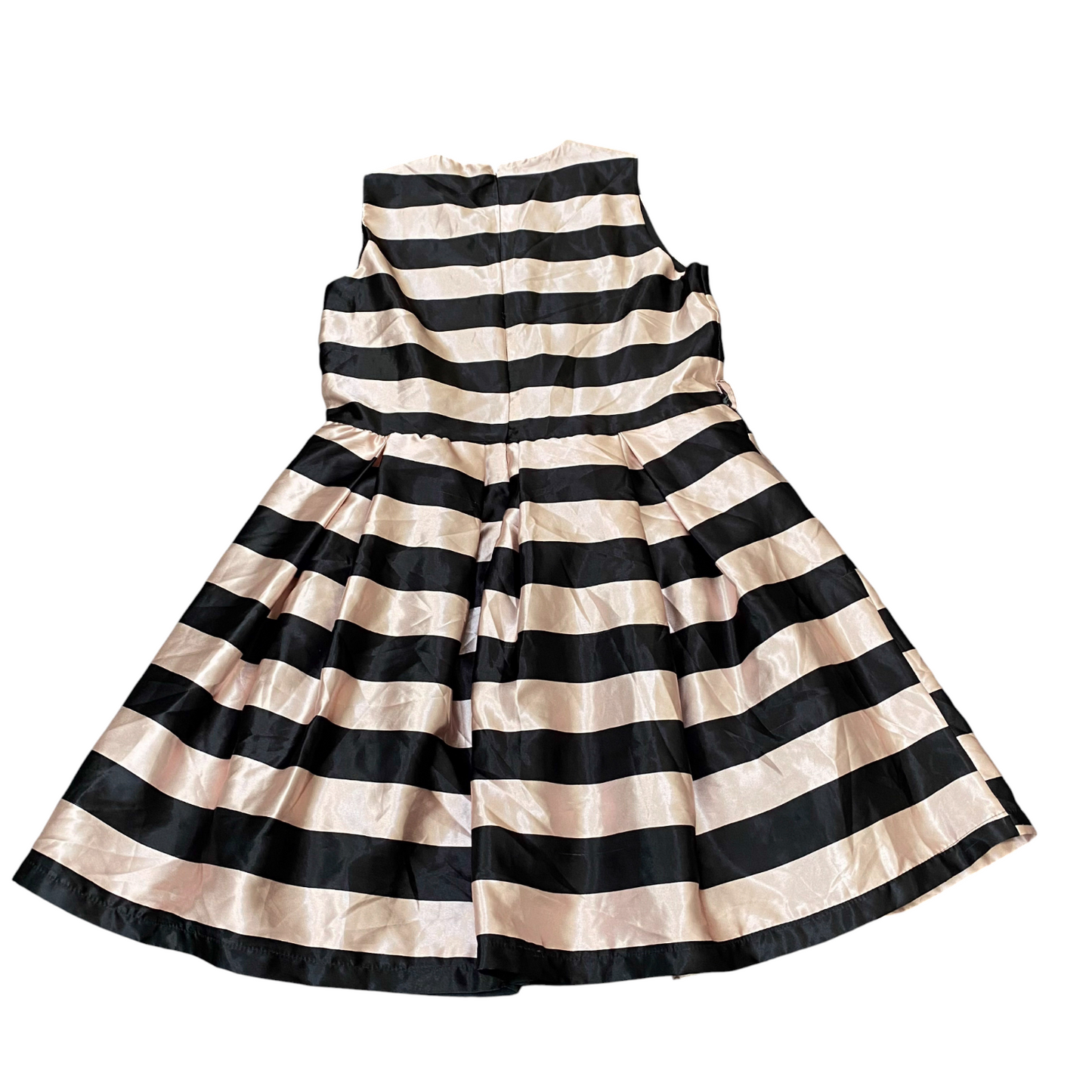 Annes Nicole Short Dress Womens S Cream Black Stripe Pleated Sleeveless Back Zip