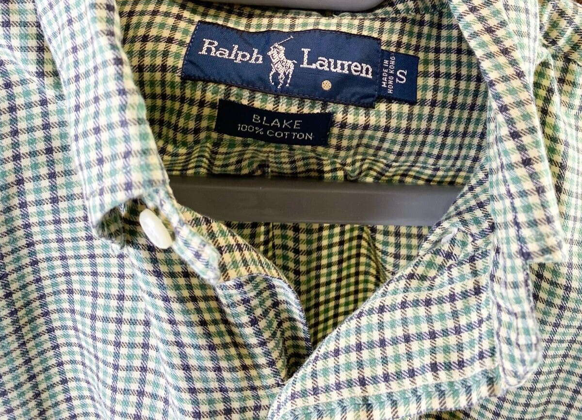 Ralph Lauren Shirt Mens Small Green Checkered Cotton Black Small Polo Pony Logo